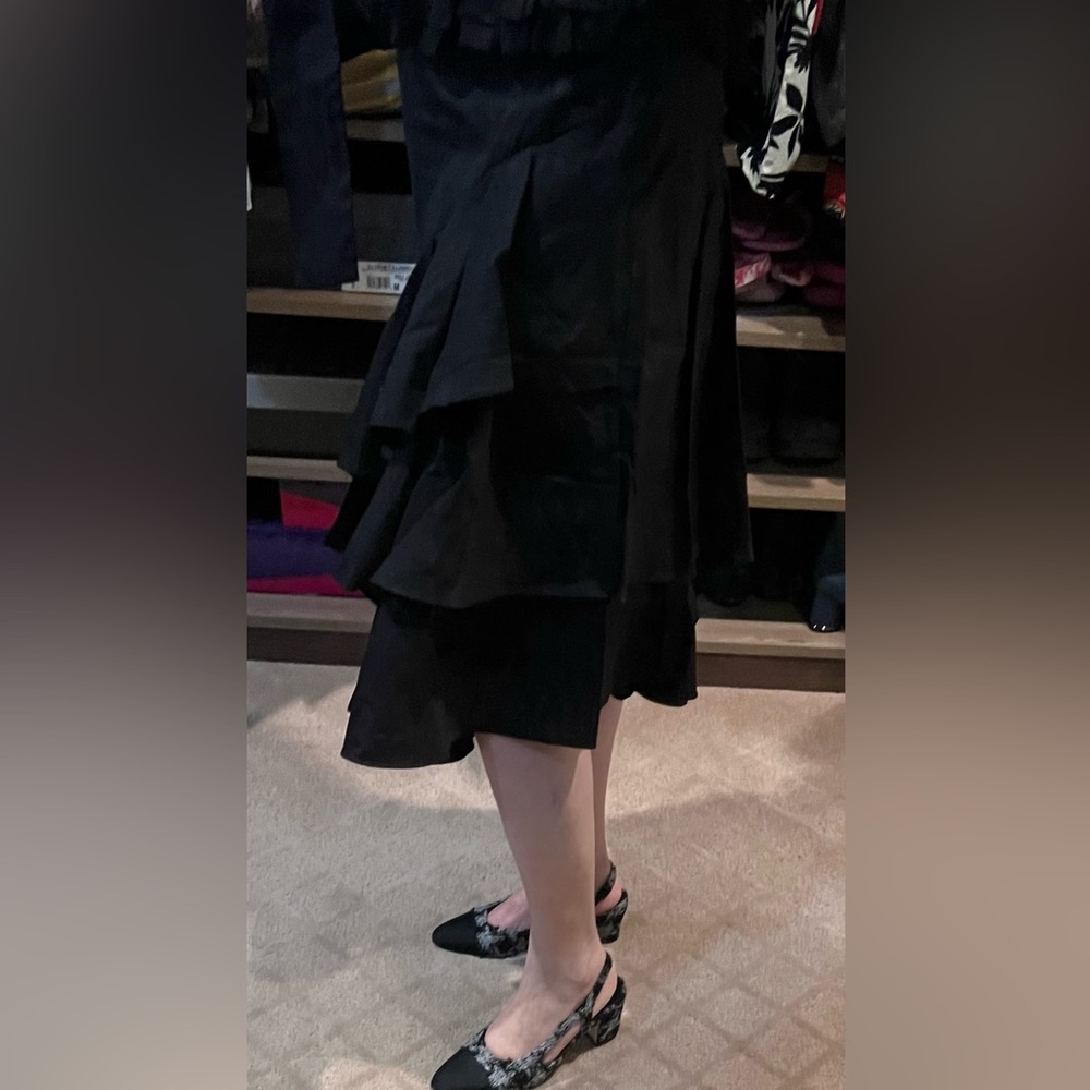 NWT- Zara Basic Collection-Black Midi Skirt with Ruffles at Midpoint of Skirt - Picture 10 of 17